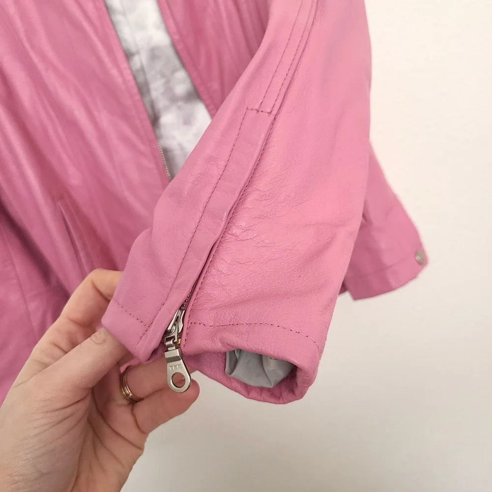 Vintage Wilsons Maxima MEDIUM Pink Leather Moto Jacket Biker Girly Coquette M - Picture 9 of 11